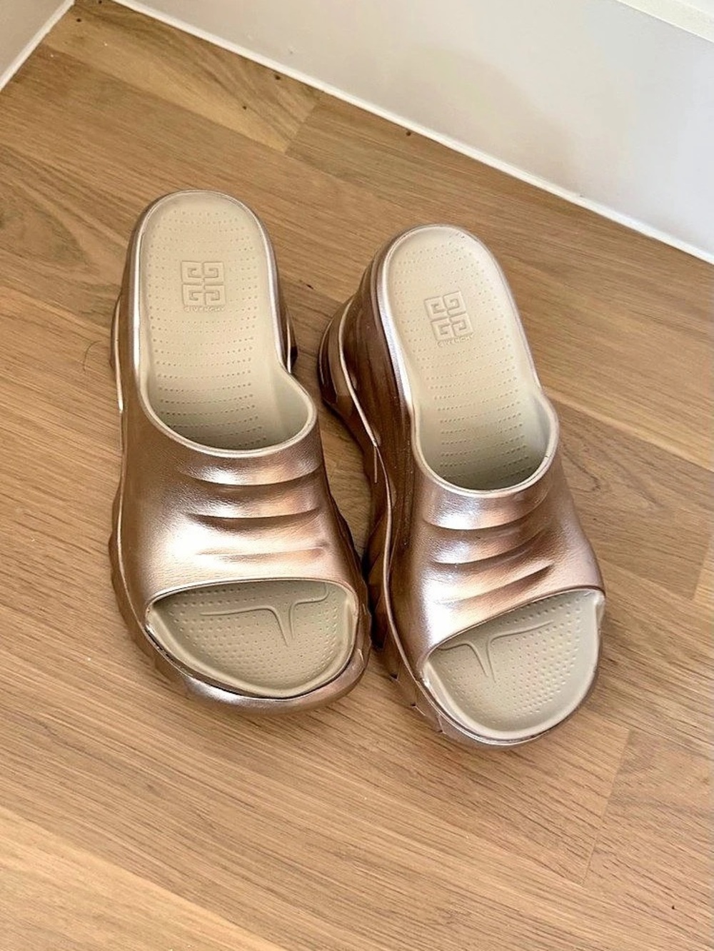 Givenchy Marshmallow Slider Wedge Sandal Gold Mules